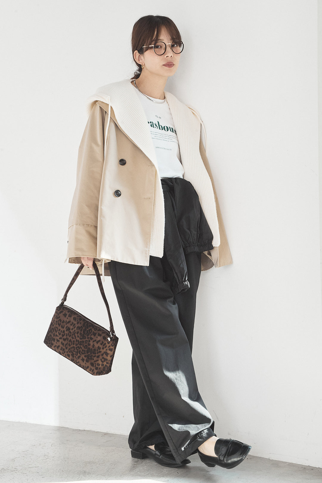 [SET]ナイロントレンチコート+合繊ツイルスタンドウエスト巻きジョガーパンツ(2set)