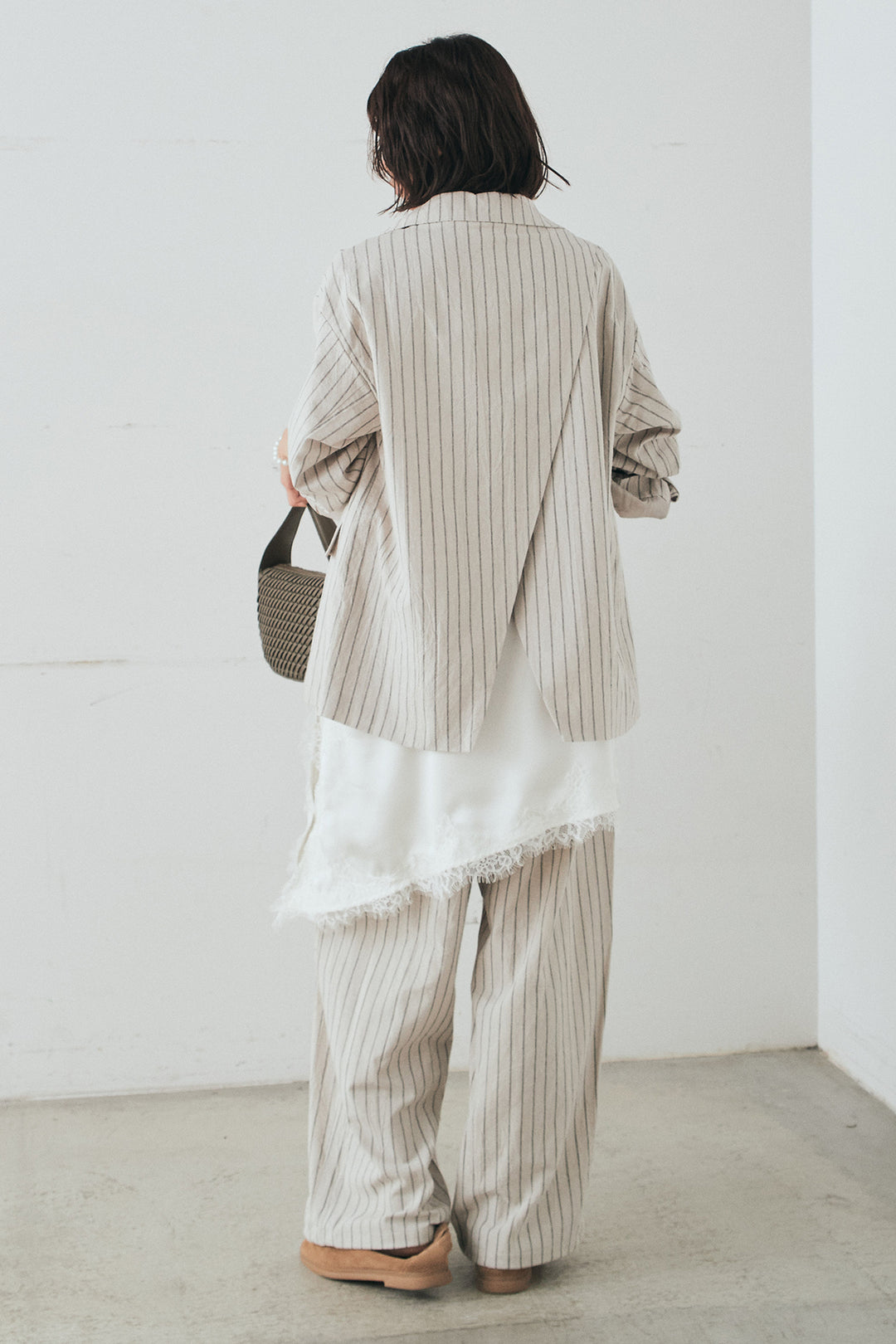 [SET]リネンライクストライプテーラードジャケット+リネンライクストライプタックイージーパンツ(2set)
