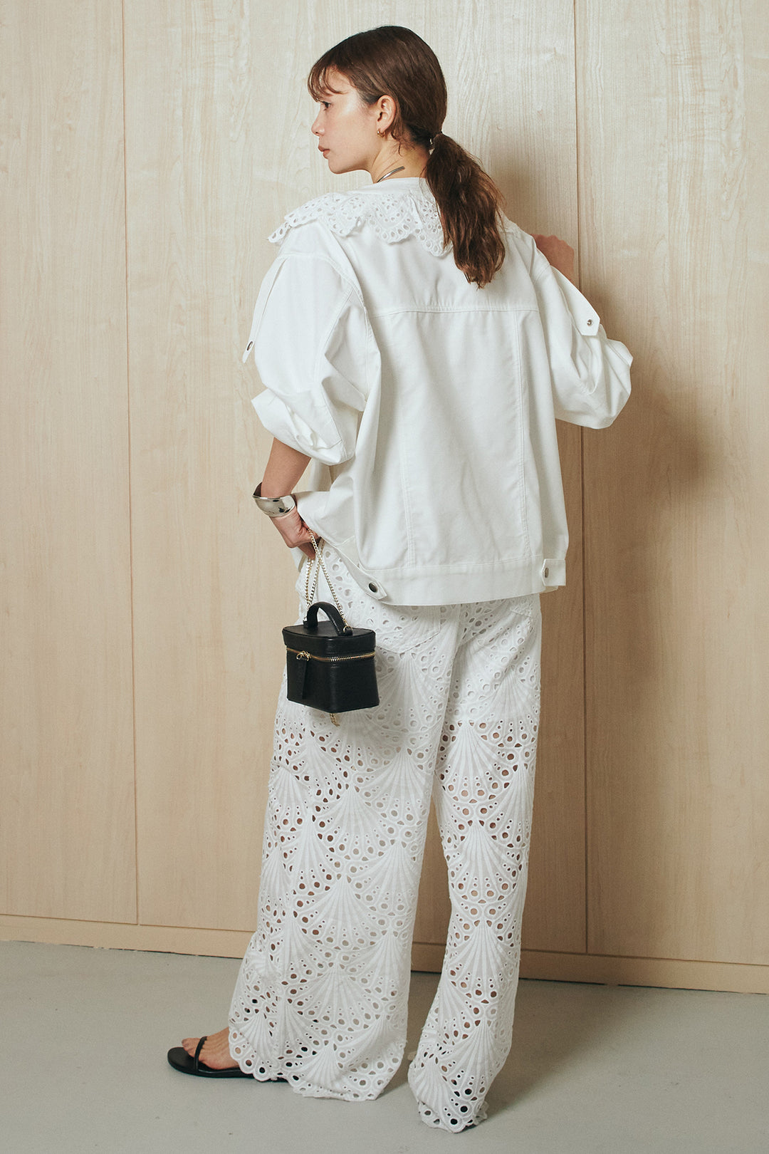 [SET]レースフリルドッキングアウター+レース刺繍リラックスパンツ(2set)