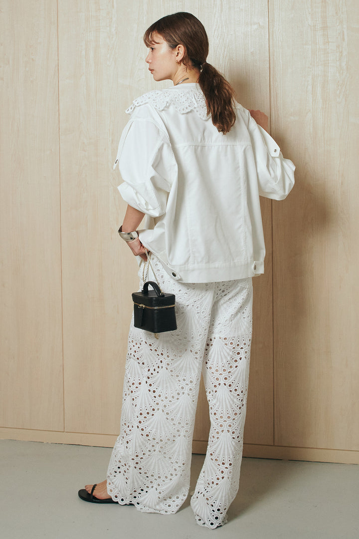 [SET]レースフリルドッキングアウター+レース刺繍リラックスパンツ(2set)