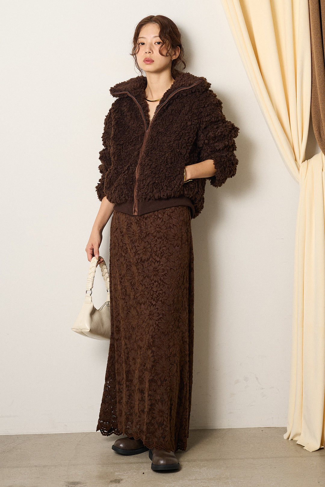 スタンドカラー裾リブボアブルゾン