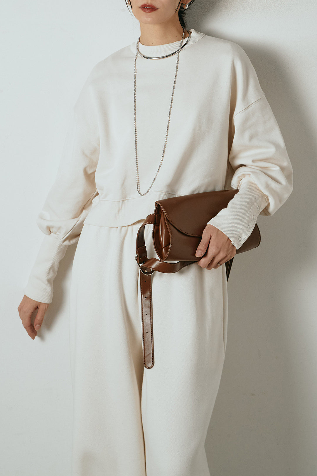 [SET]裏毛バックオープンプルオーバー+ストレッチレースクルーネックインナー(2set)