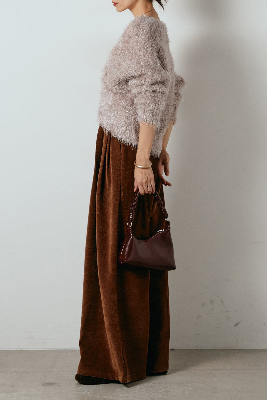 [SET]シャギークロスニットトップス+ベルトループコーデュロイワイドパンツ(2set)