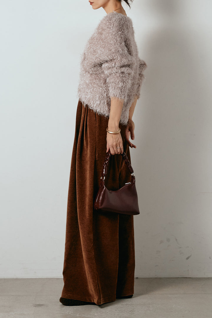 [SET]シャギークロスニットトップス+ベルトループコーデュロイワイドパンツ(2set)