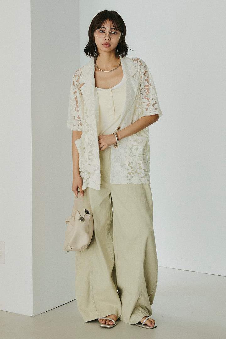 [SET]シアージャガードハーフスリーブテーラードジャケット+配色ヘンリーネックタンクトップ(2set)