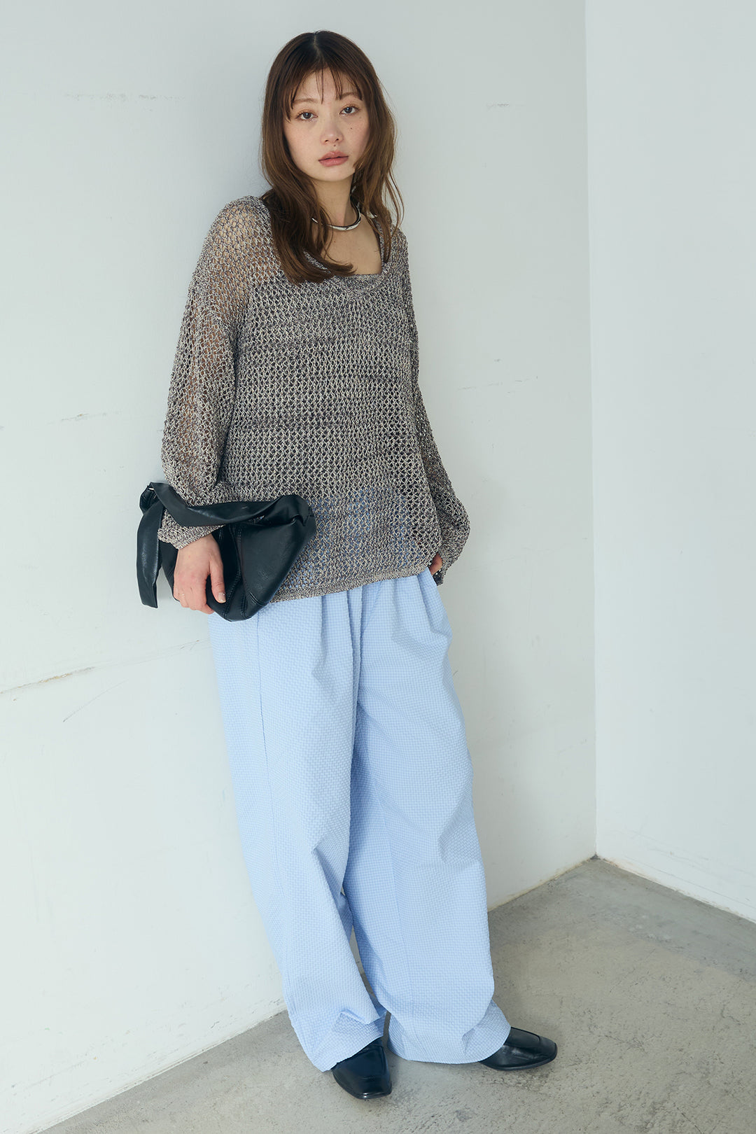 [SET]メッシュ編みビスチェセットVネックプルオーバー+シアサッカーイージーパンツ(2set)