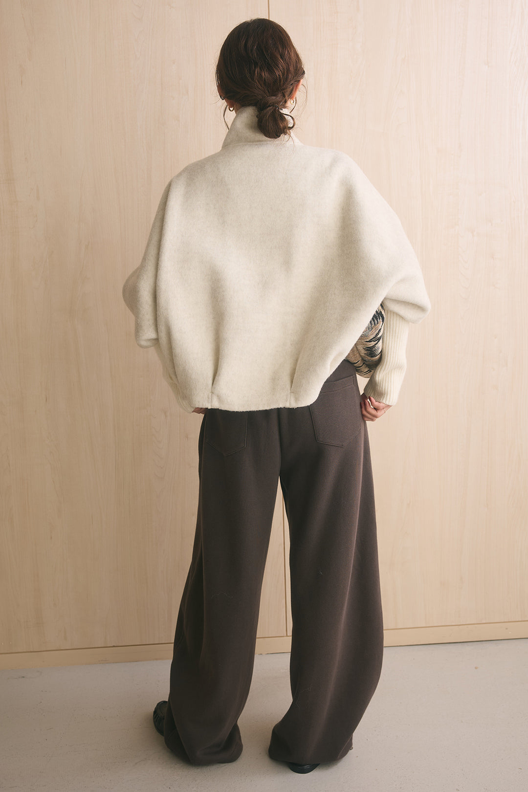 [SET]ウール混スタンドカラースリーブリブコート+ナポレオンディテールカーブパンツ(2set)