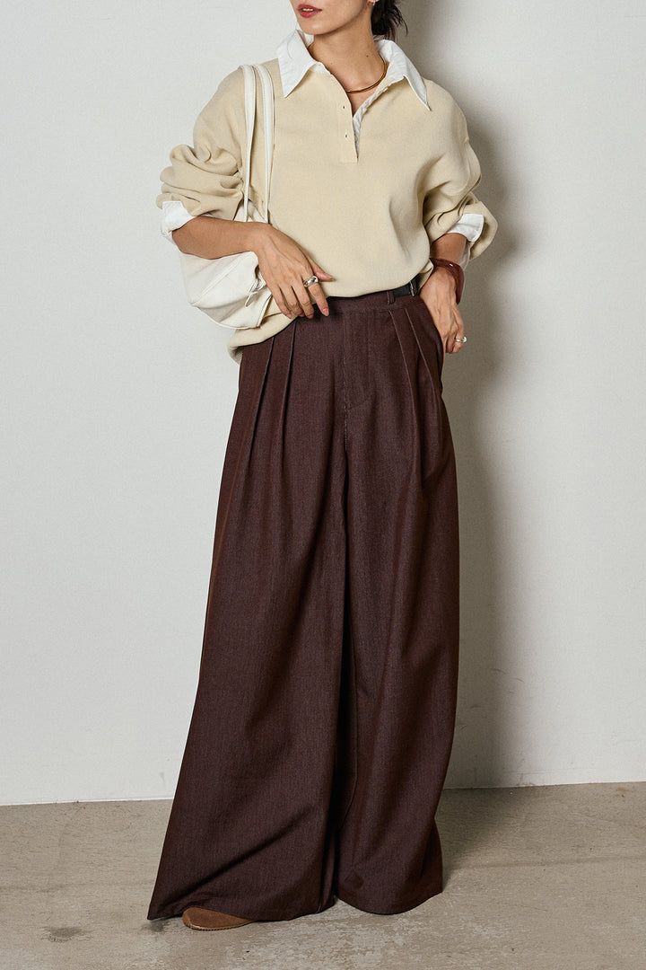 【即納】ウエストベルト付きタックワイドパンツ