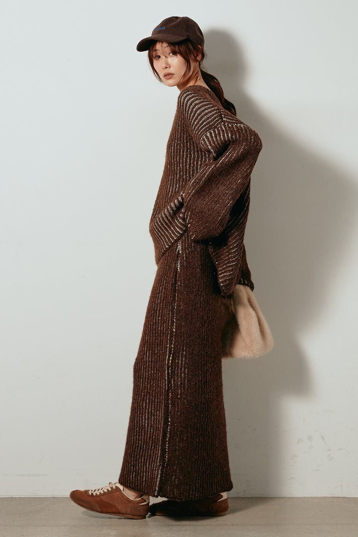 [SET]アルパカタッチ深Vニットトップス+アルパカタッチニットタイトスカート(2set)