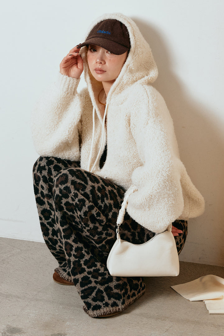 [SET]ブークレキーネックプルオーバー+リラックスレオパード柄ニットパンツ(2set)