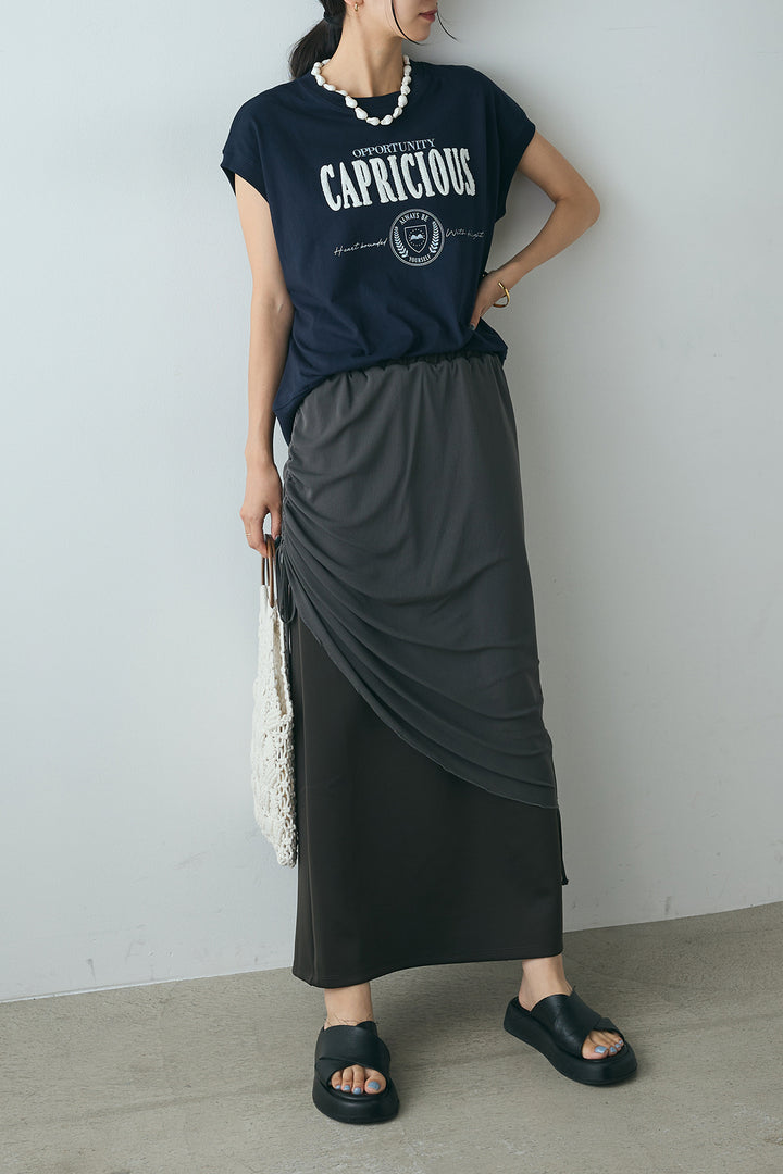 [SET]サガラ刺繍フレンチスリーブTシャツ+シアーレイヤードタイトスカート(2set)