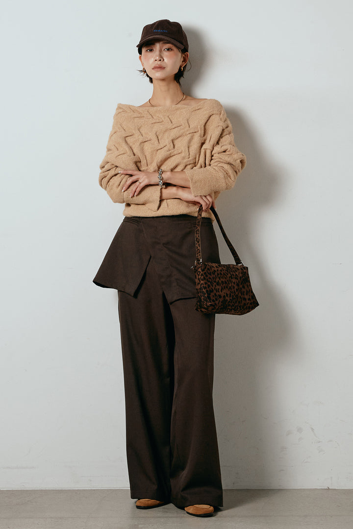 [SET]ボートネックニットトップス+ベルト付きウエストデザインパンツ(2set)