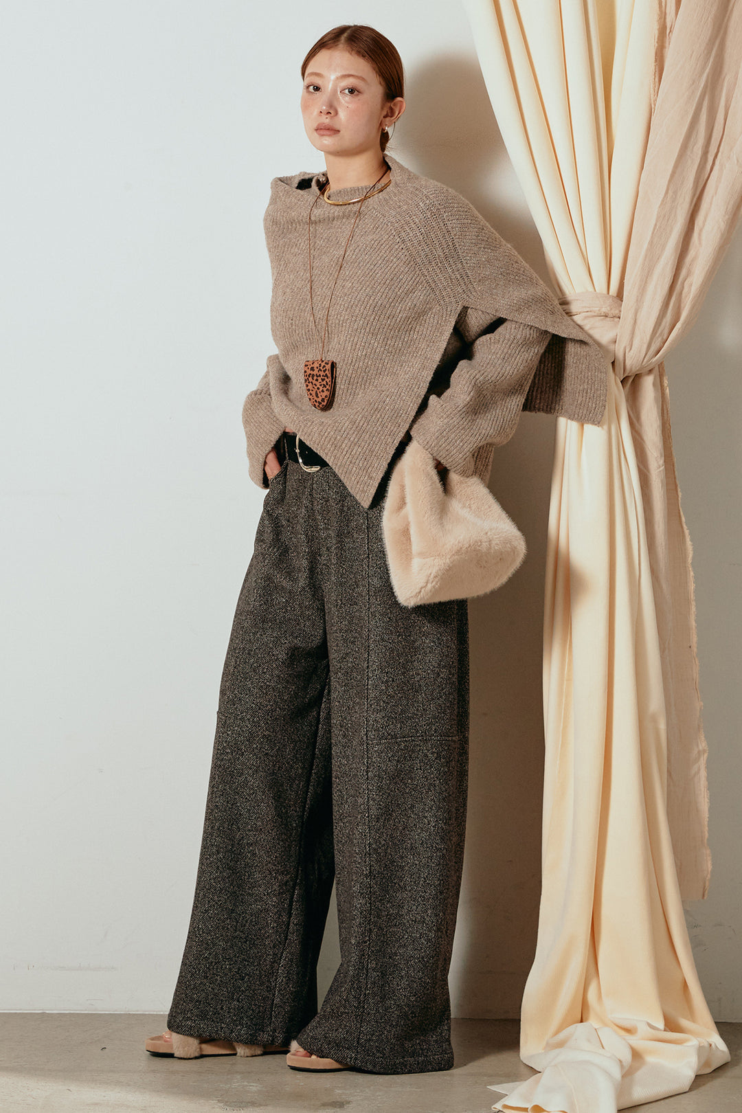 【着回しセット】[SET]ケープデザインリブニットトップス+ケープデザインリブニットトップス(2set)