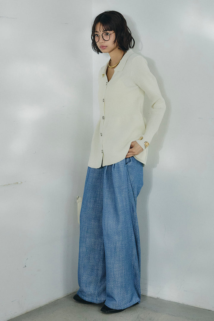 [SET]スキッパーペプラムニット+デニムライクヘリンボーンタックパンツ(2set)