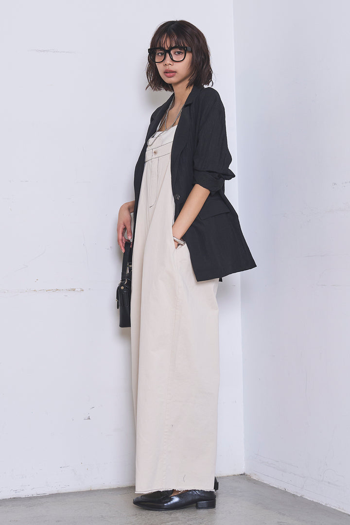 [SET]リネンブレンドテーラードシアージャケット+綿ツイルアシメサロペット(2set)