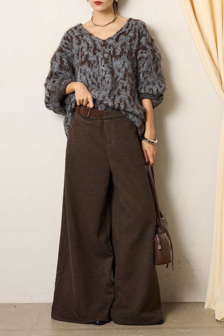 [SET]フラッフィーレオパードシャギーニット+サイドベルトパンツ(2set)