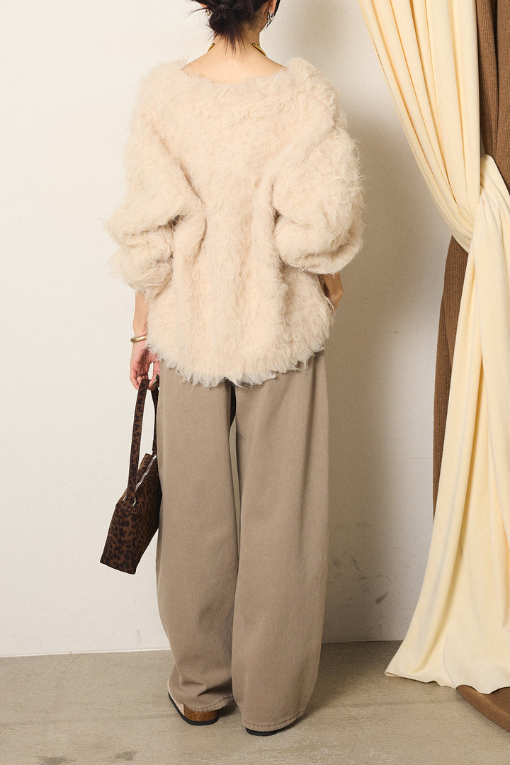 [SET]起毛シャギーニットカーディガン+ベルト付きカジュアルカーブワイドパンツ(2set)