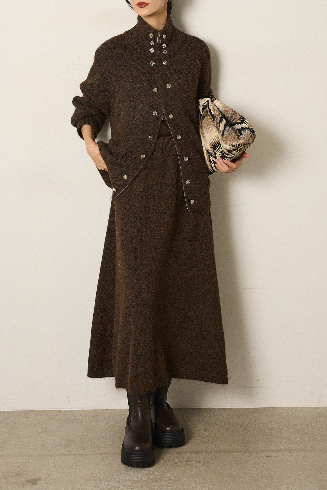 [SET]ハイネックメタルプレートニットスカートSETUP