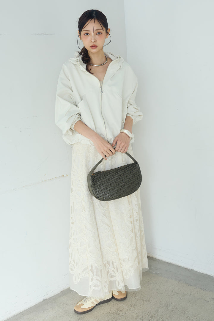 [SET]ネック裾絞りブルゾンアウター+ニュアンス柄刺繍スカート(2set)