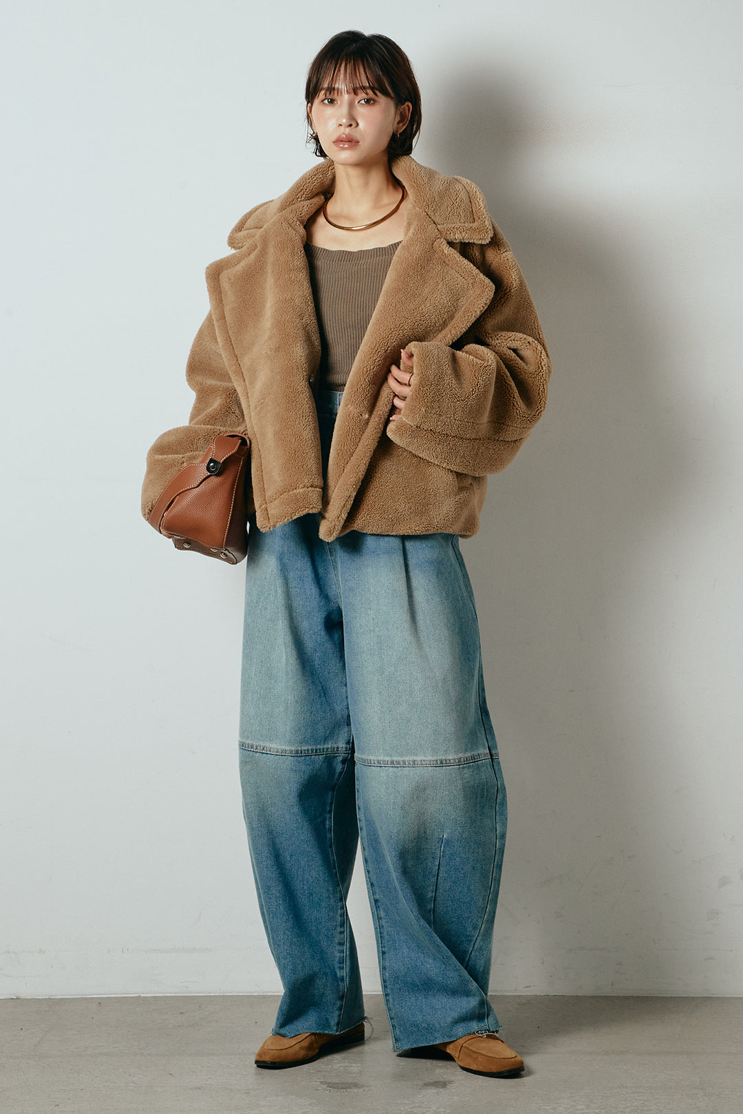 【2月中旬発送】
[SET]テディボアショートジャケット+加工デニムタックコクーンワイドパンツ(2set)