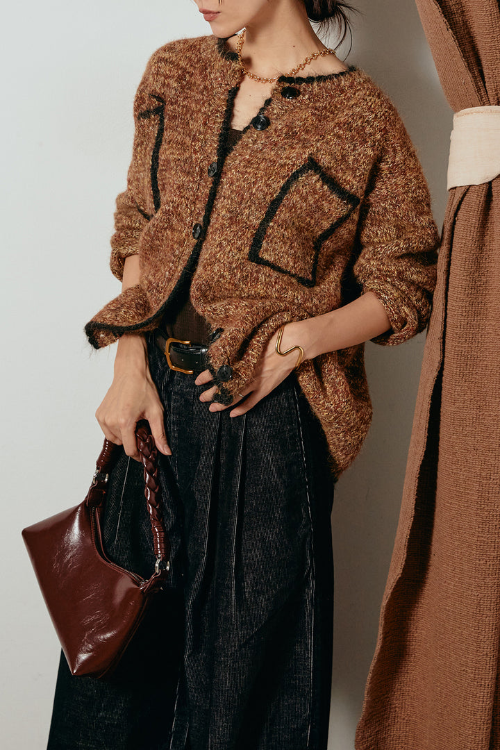 [SET]ミックスニットポケットカーディガン+フロントタック入りコーデュロイパンツ(2set)