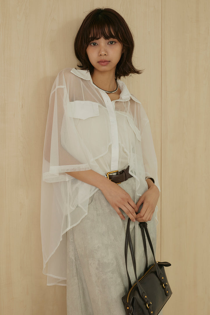 [SET]バックロングシアーシャツ+ニュアンスダイボリュームパンツ(2set)