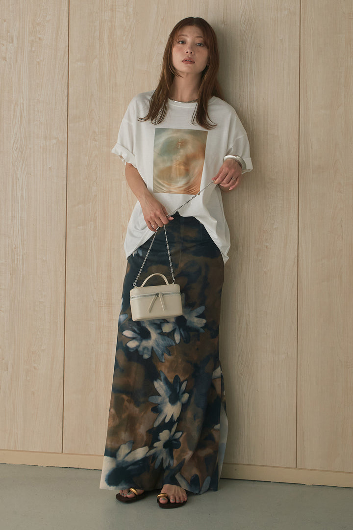 [SET]MarbleプリントTシャツ+ニュアンス花柄スカート(2set)