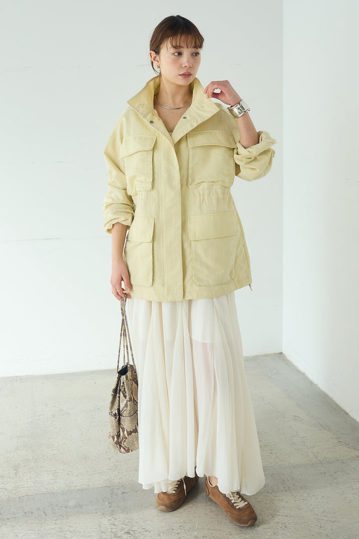 [SET]ナイロンツイルフィールドジャケット+シアーフリルキャミワンピース(2set)