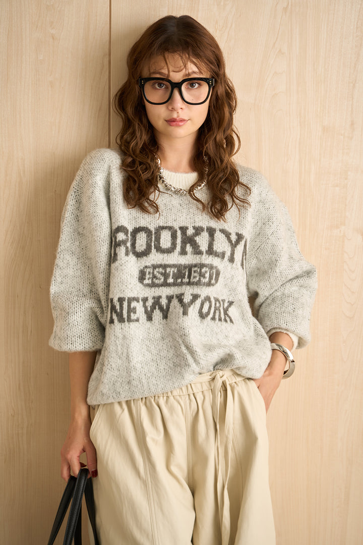 [SET]ロゴオーバーサイズシャギーニット+フェイクレザーカーブワイドパンツ(2set)