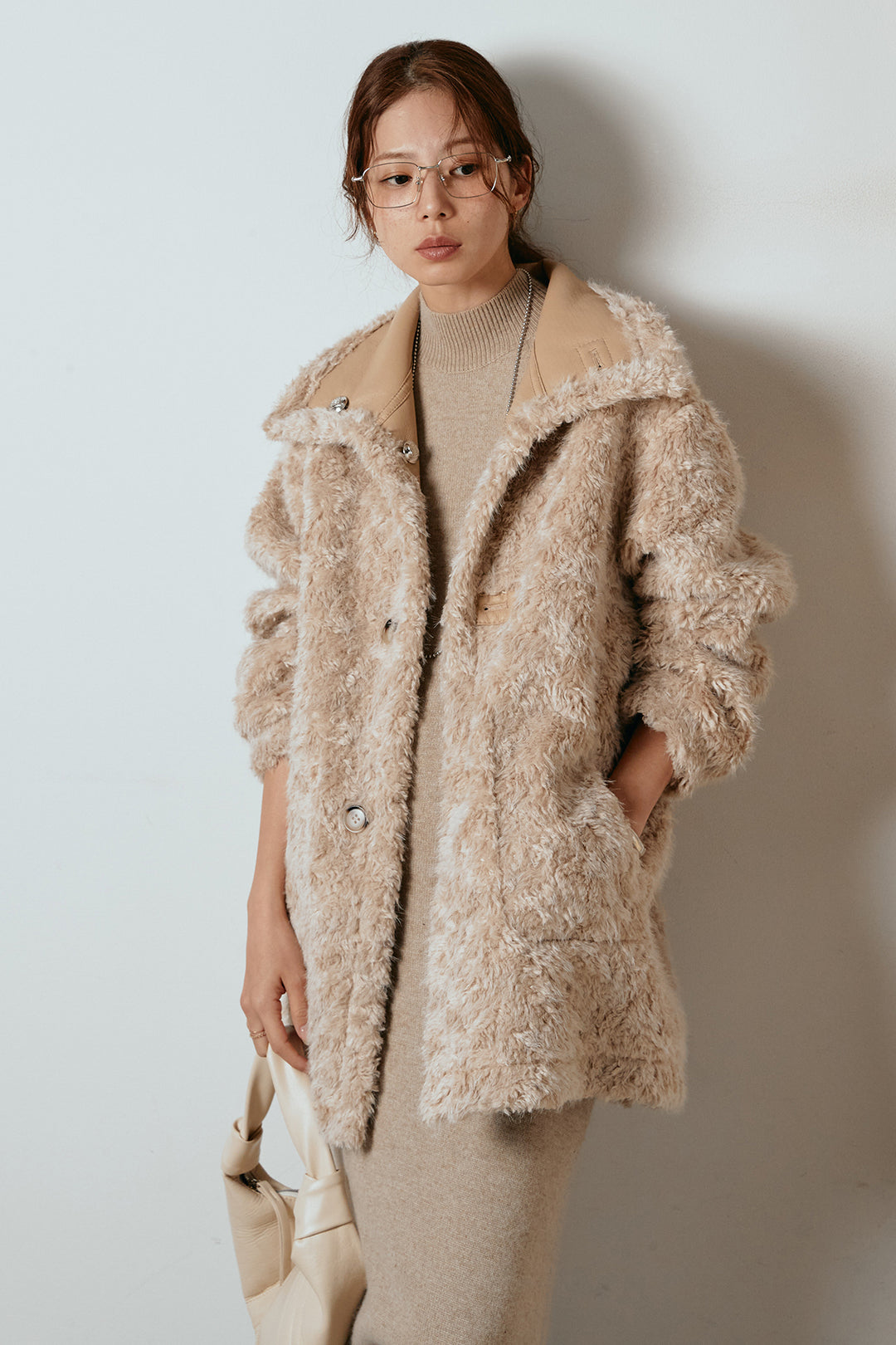 [SET]リバーシブルボアアウター+ノースリーブニットロングワンピース(2set)