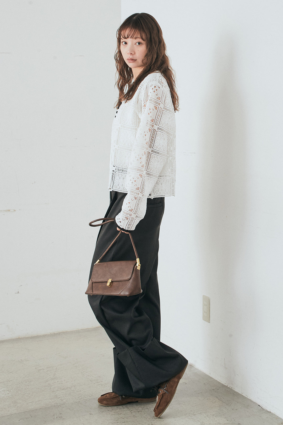 [SET]クロシェレースカーディガン+センタープレスセミワイドパンツ(2set)