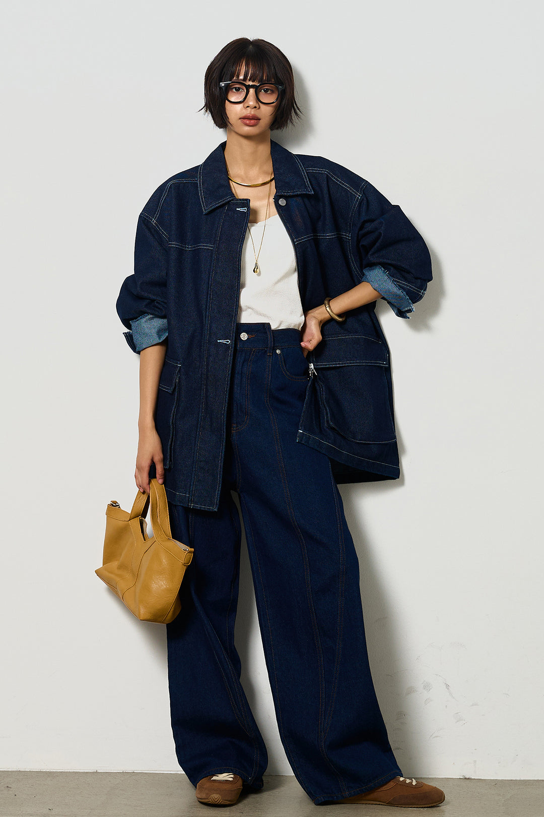 【即納】ステッチデザインデニムジップジャケット