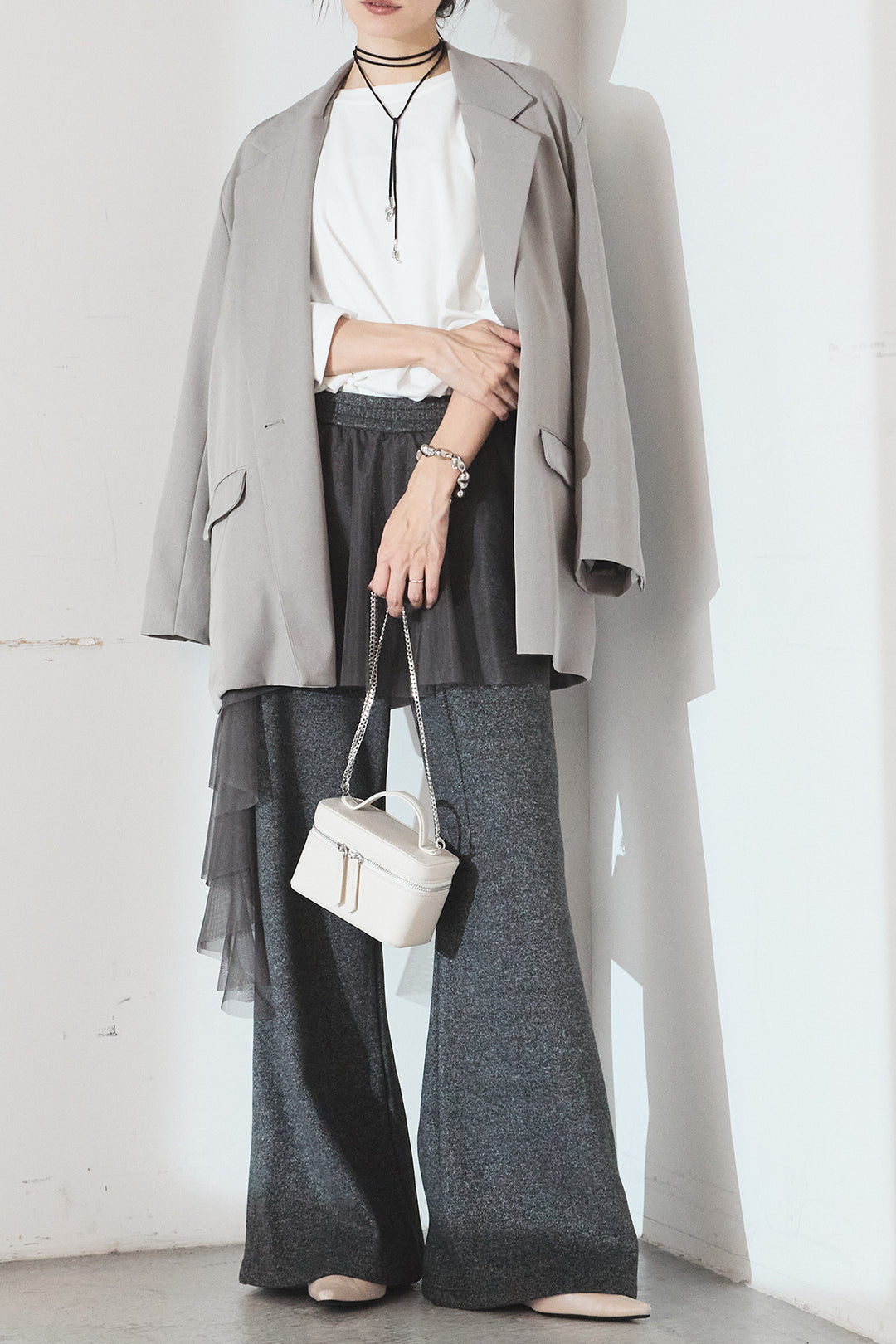 [SET]ルーズシルエットダブルテーラードジャケット+ストレッチロングTシャツ(2set)