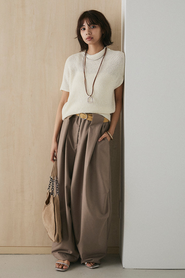 [SET]フレンチリブニットプルオーバー+ベルトループワイドパンツ(2set)