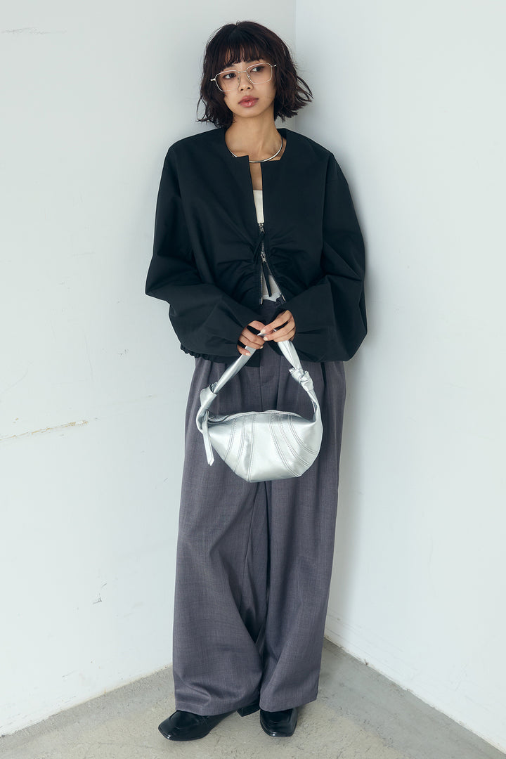 [SET]ノーカラーフロントギャザージップアウター+ツイルメニータックパンツ(2set)
