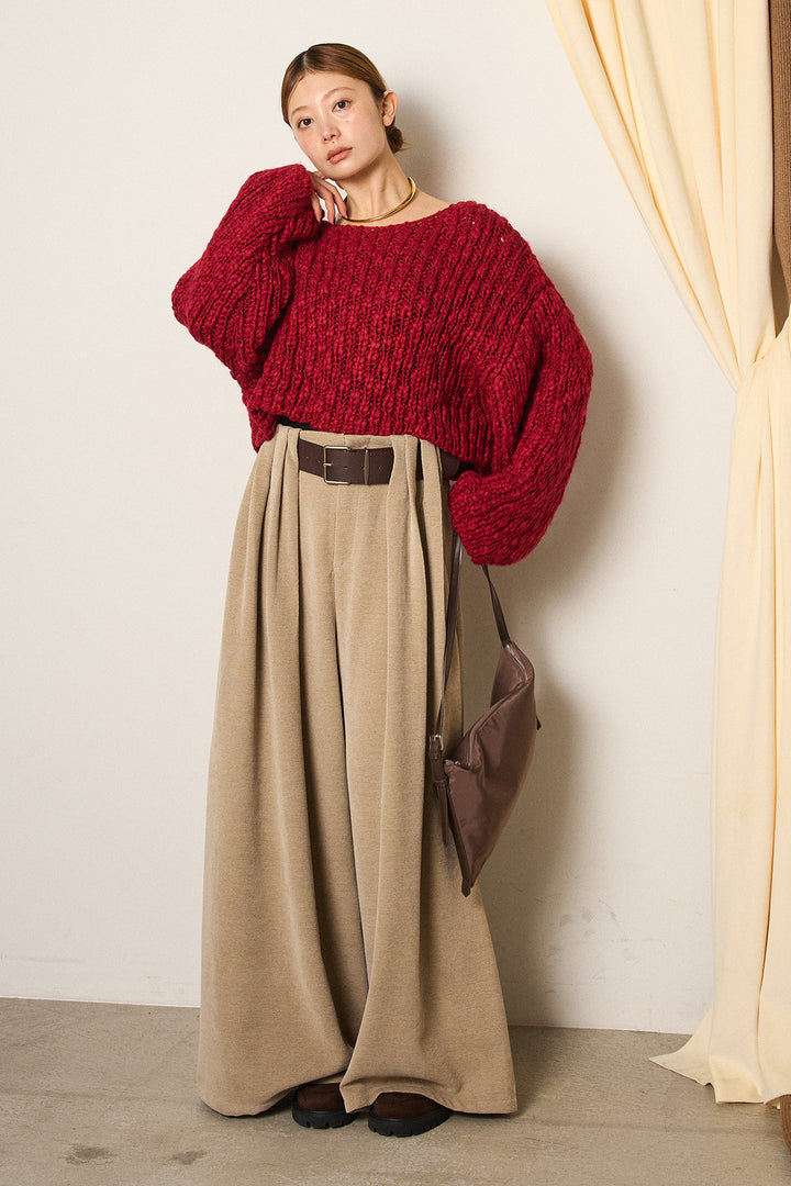 [SET]チャンキースラブニットクロップドプルオーバー+ベルトループコーデュロイワイドパンツ(2set)