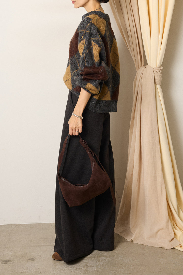 [SET]アクリルモヘアアーガイルキーネックプルオーバー+サイドベルトパンツ(2set)