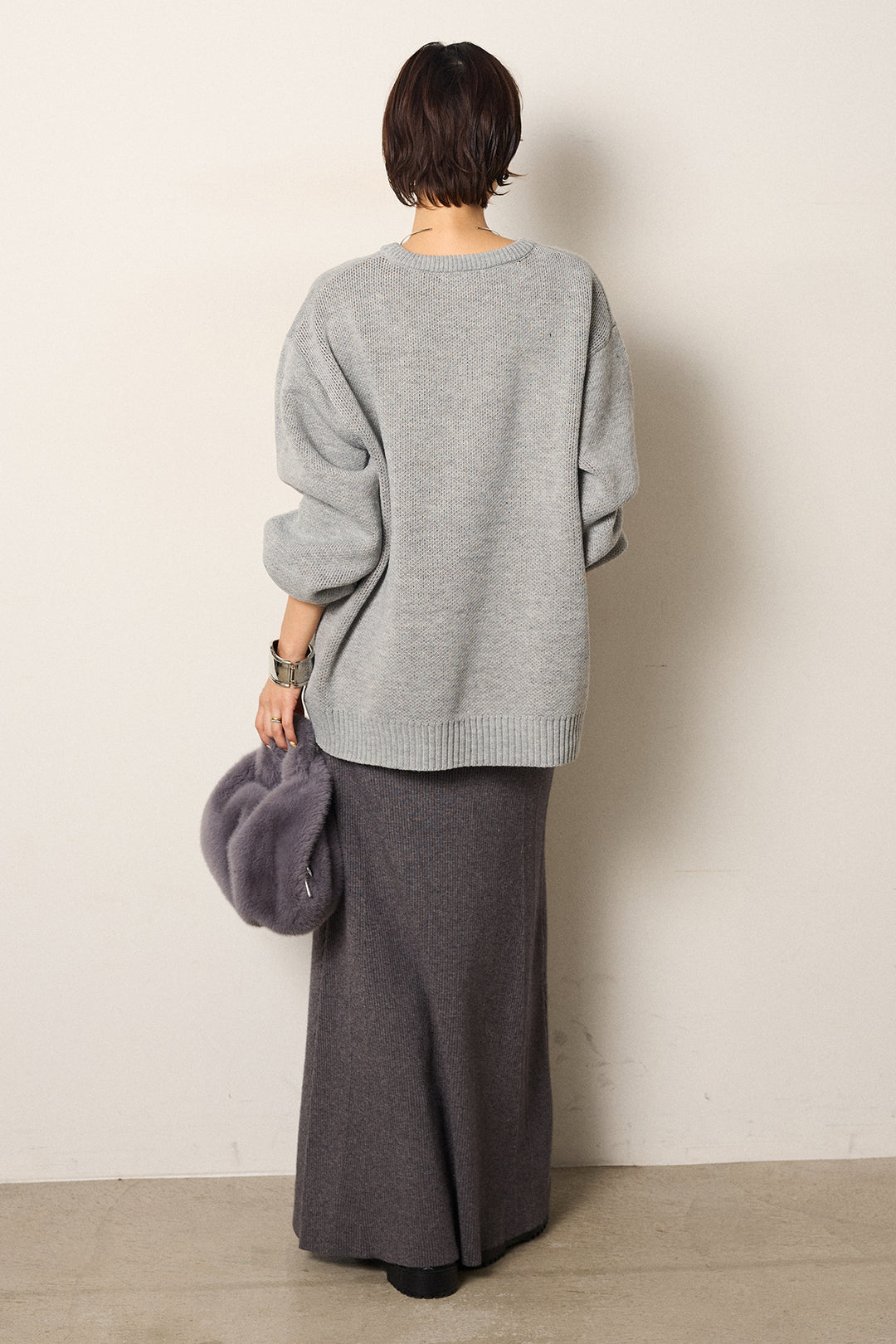 [SET]アニマルジャガード柄ニットトップス+リブナローニットスカート(2set)