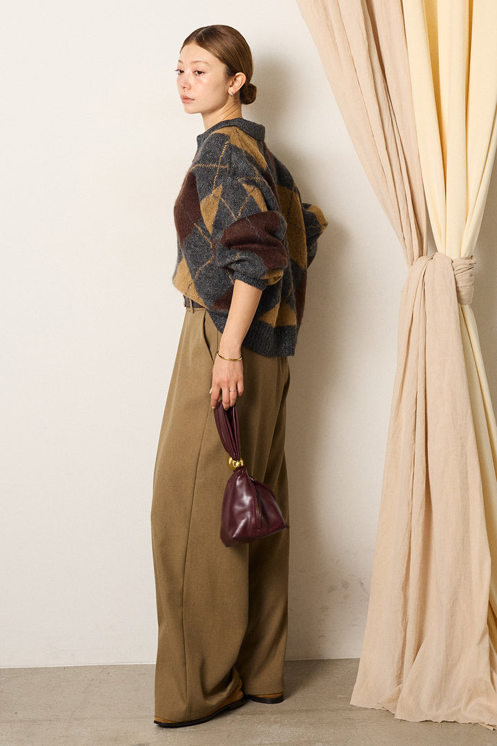 [SET]アクリルモヘアアーガイルキーネックプルオーバー+フロントワイドタックネップ入ワイドパンツ(2set)