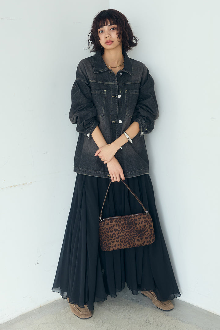 [SET]デニムオーバーサイズジャケット+シアーフリルキャミワンピース(2set)