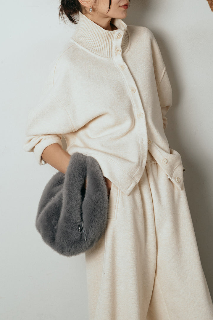 [SET]リブスタンドネックボタントップスSETUP