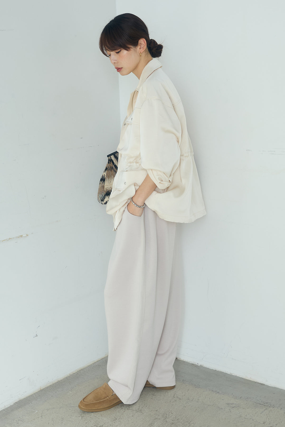 [SET]サテンライトブルゾン+異素材切り替えスウェットパンツ(2set)