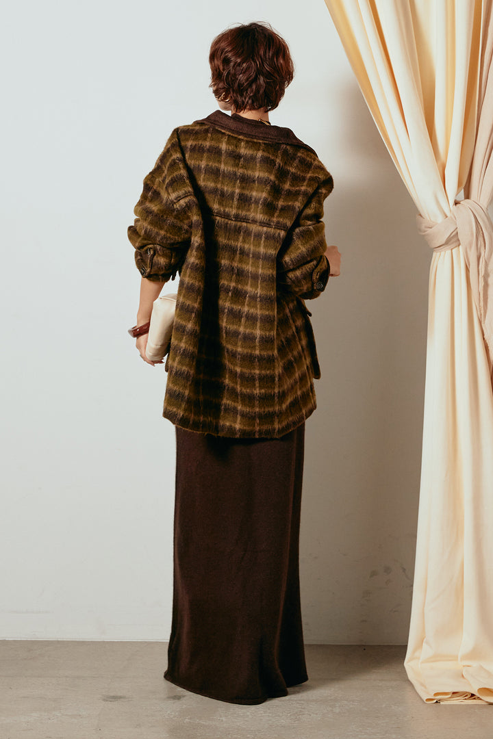 [SET]チェックシャギーミドルカバーオール+ノースリーブニットロングワンピース(2set)