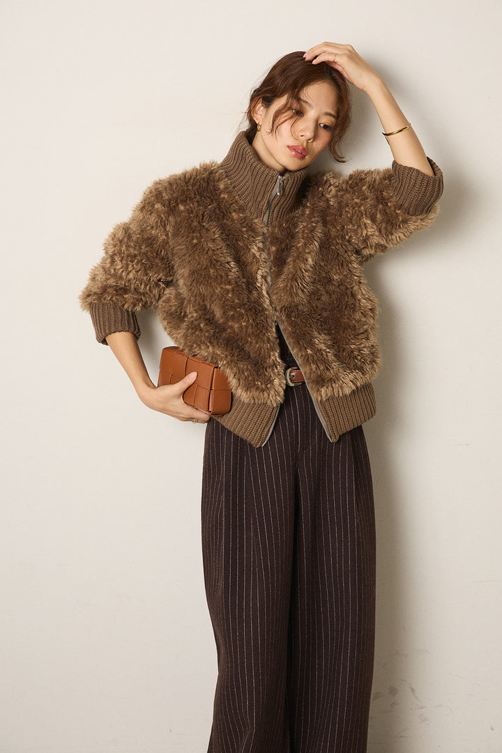 [SET]ハイネックボアブルゾン+ウールライクストライプパンツ(2set)