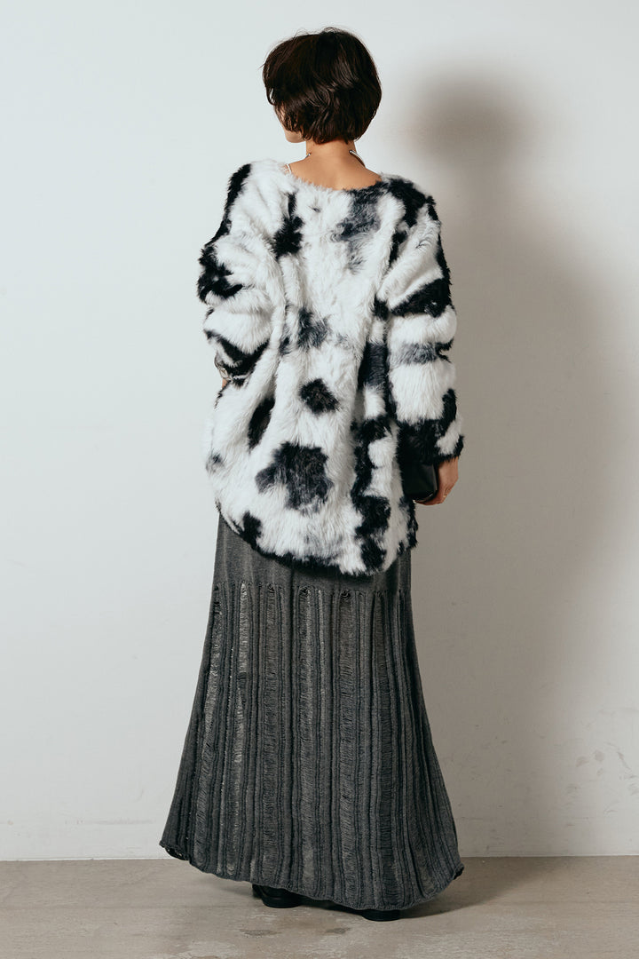 [SET]タイダイ柄シャギーニットトップス+裾シアーリブスカート(2set)