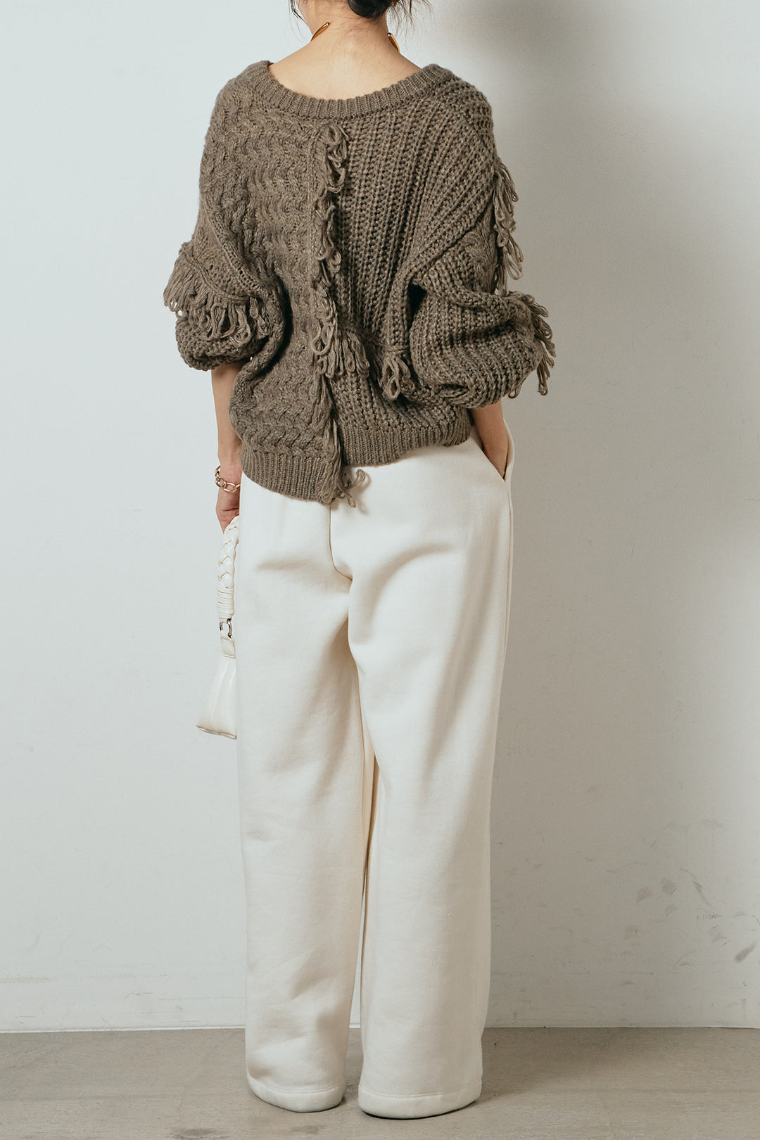 [SET]ランダムフリンジニットカーディガン+裏起毛スウェットワイドパンツ(2set)