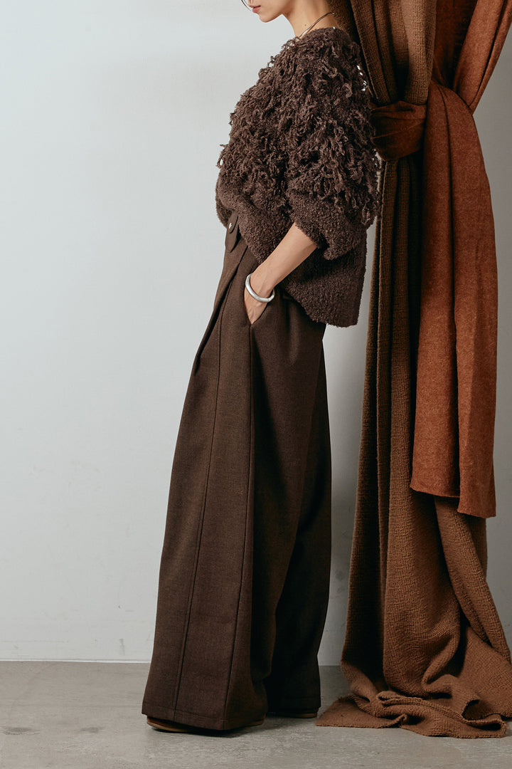 [SET]ループ編みVネックニットカーディガン+ポーチベルト付きカーブパンツ(2set)