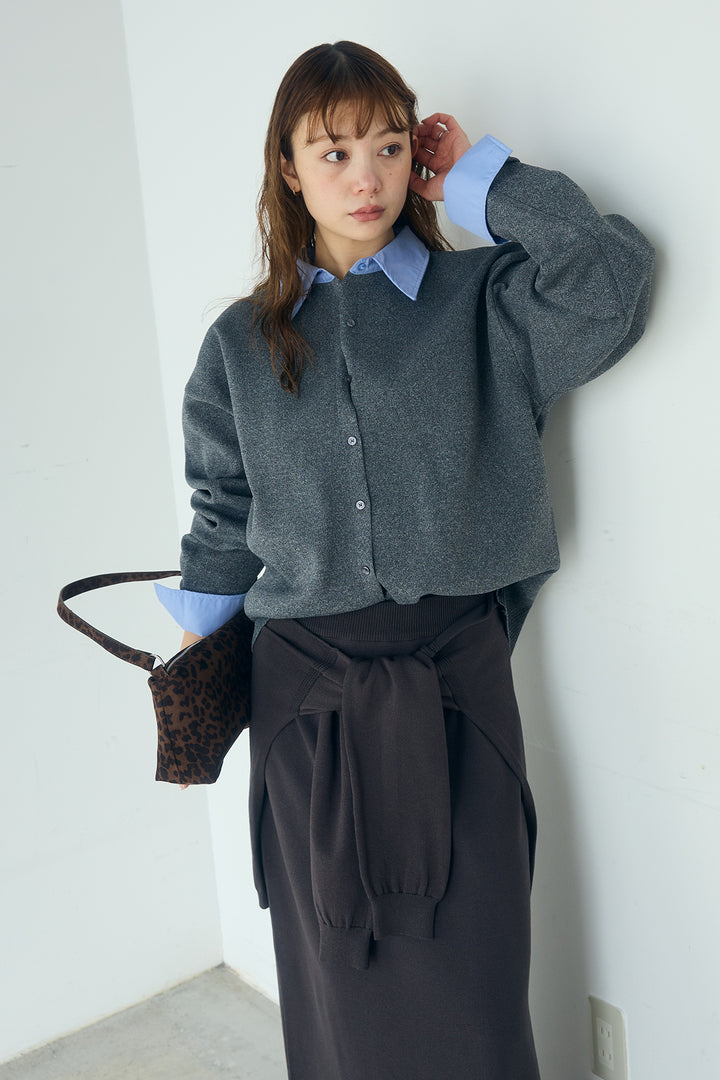 [SET]シャツレイヤード風カーディガン+レイヤードニット巻きスカート(2set)