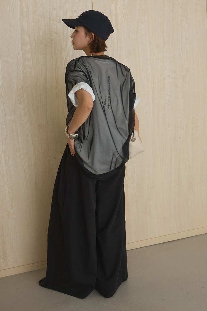 [SET]綿天竺Tシャツ×チュールトップス+ベルト付きビックループワイドパンツ(2set)
