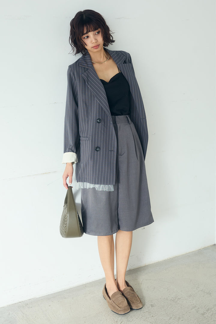 [SET]裾フリルダブルジャケット+ツイルタックハーフパンツ(2set)